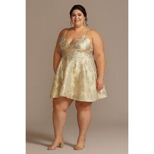 JULES AND CLEO  Ivory Blu Gold Plunging Prom Ball Wedding Guest Gown Plus SZ 20